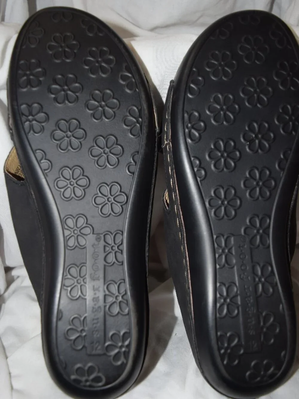 Sugar Foot Bandy Slide Sandals Black Two Cross Straps Flat~ Women’s Size 12